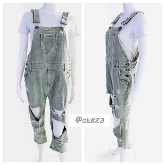 One Teaspoon Free People Hooligan Distressed Overalls, sz 27 - Picture 7 of 10